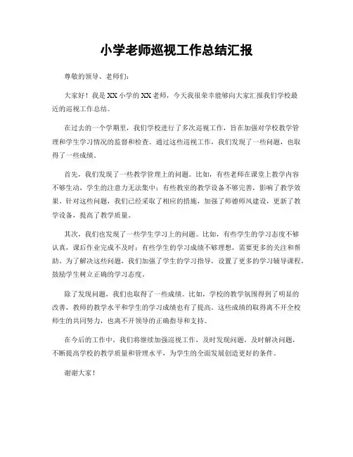 小学老师巡视工作总结汇报