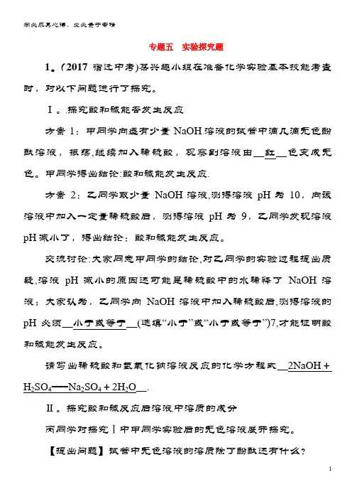 (青海专版)化学复习第编重点题型突破篇5实验探究题(精练)试题