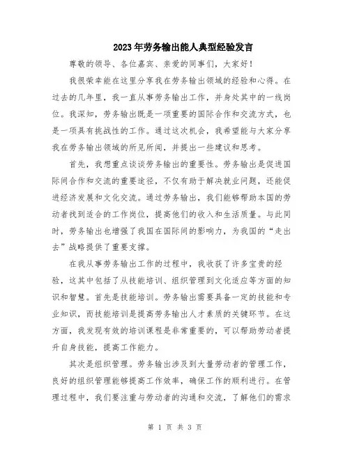 2023年劳务输出能人典型经验发言