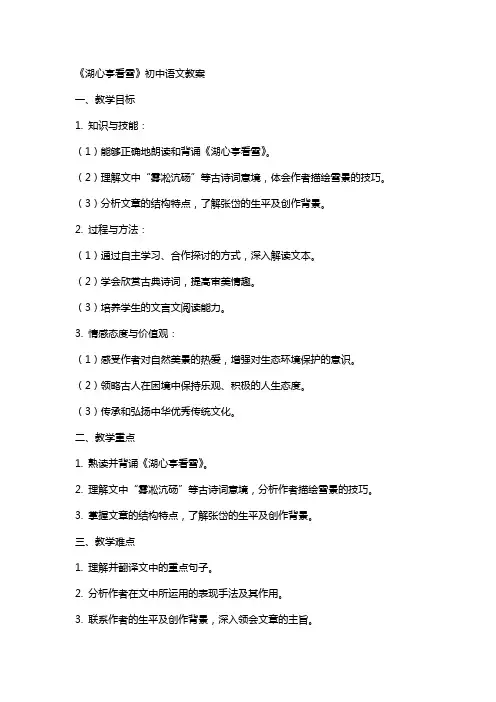 《湖心亭看雪》初中语文教案