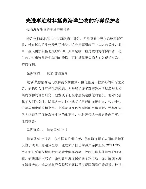 先进事迹材料拯救海洋生物的海洋保护者