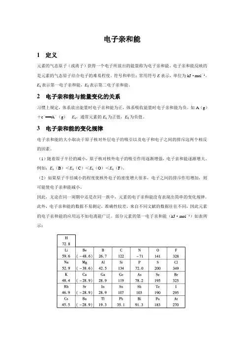 【知识解析】电子亲和能