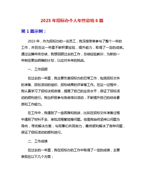 2023年招标办个人年终总结6篇