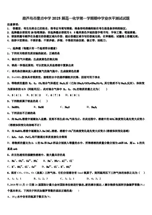 葫芦岛市重点中学2025届高一化学第一学期期中学业水平测试试题含解析