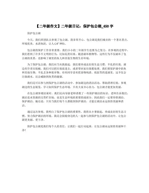 【二年级作文】二年级日记：保护包公湖_450字
