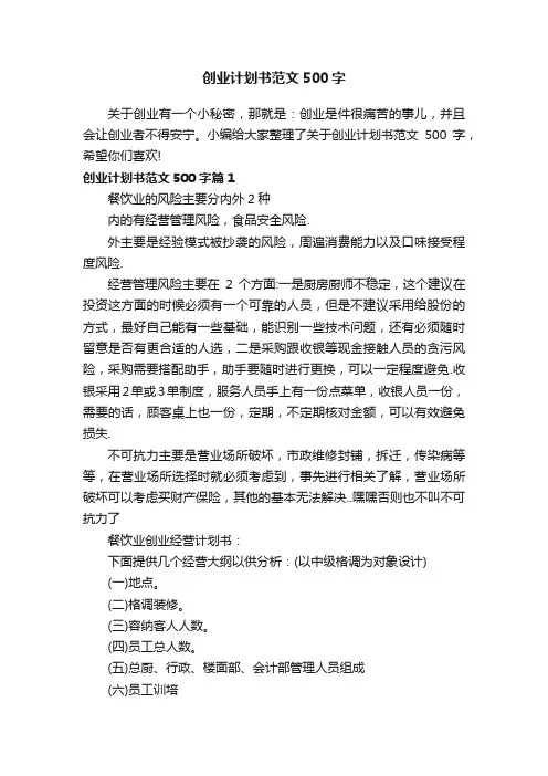 创业计划书范文500字