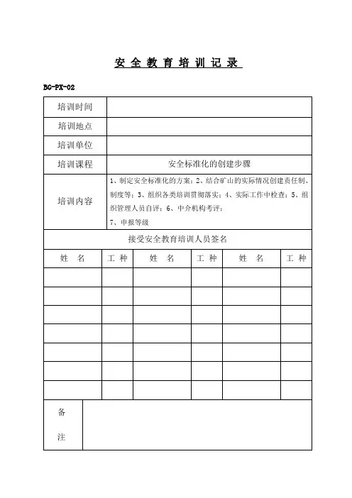 采石场安全教育培训记录