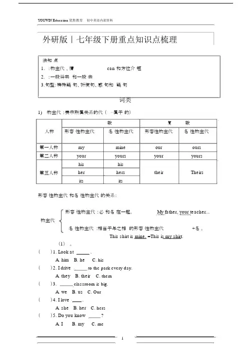 (完整版)外研版七年级下册英语语法专题复习(含练习).docx