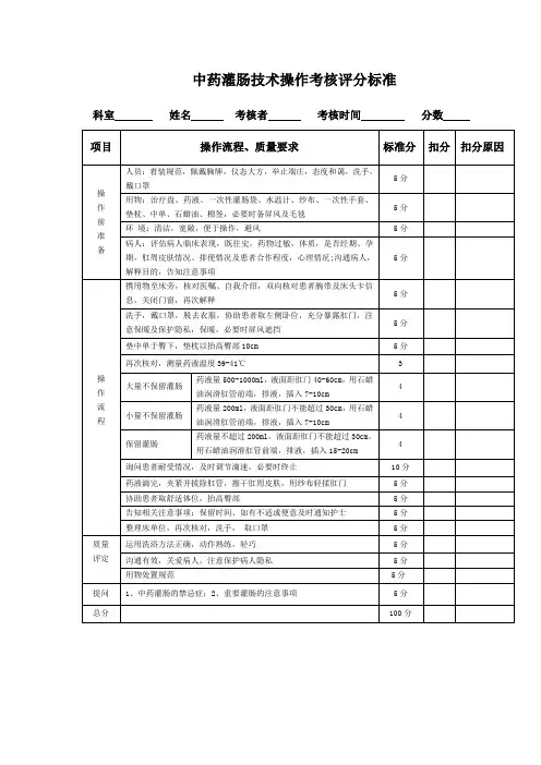 中药灌肠技术操作考核评分标准