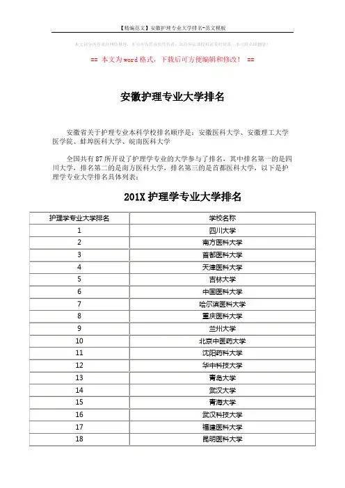 【精编范文】安徽护理专业大学排名-范文模板 (3页)