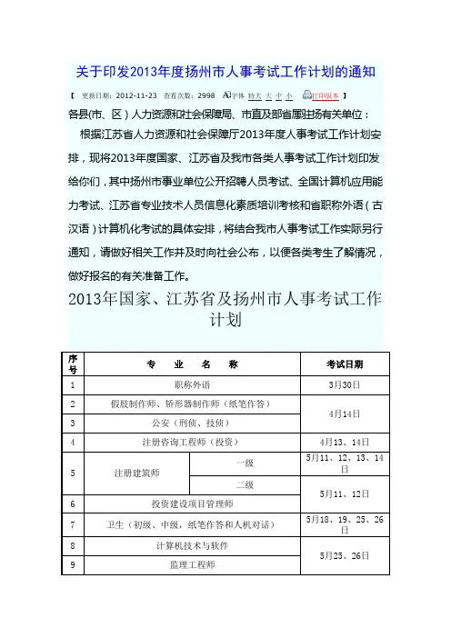 2013年度官方人事网站公布各类证书考试时间表