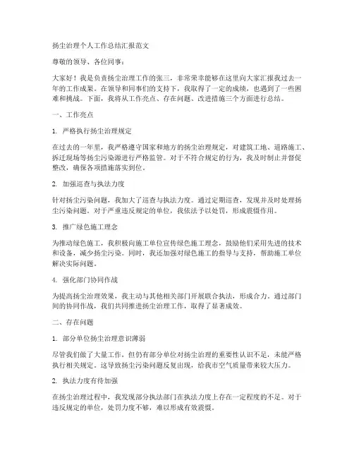 扬尘治理个人工作总结汇报范文