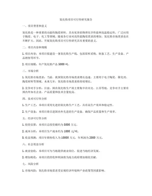 氧化锆项目可行性研究报告