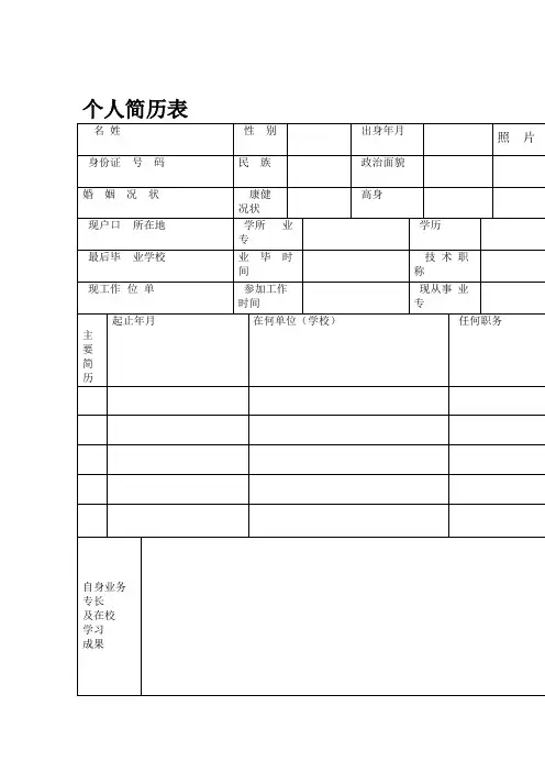 护士个人简历模板表格免费下载
