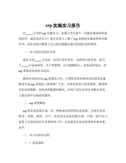 erp实施实习报告