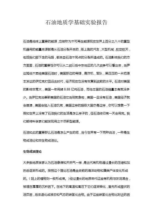 石油地质学基础实验报告