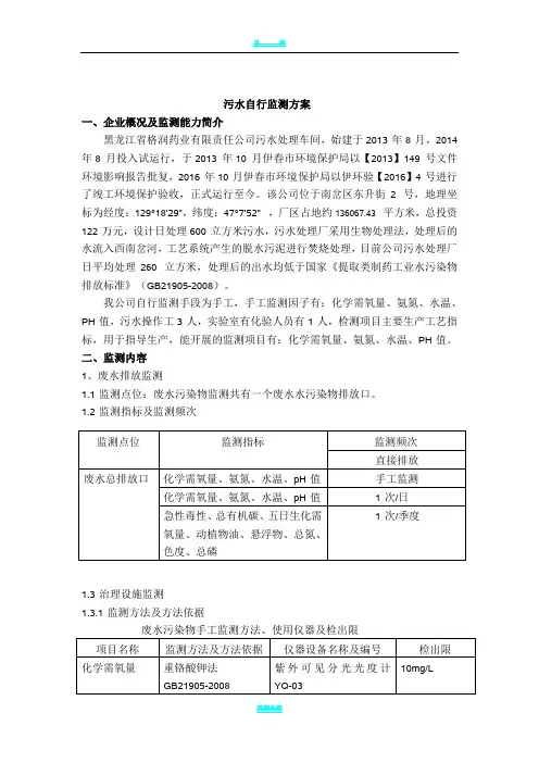 污水自行监测方案