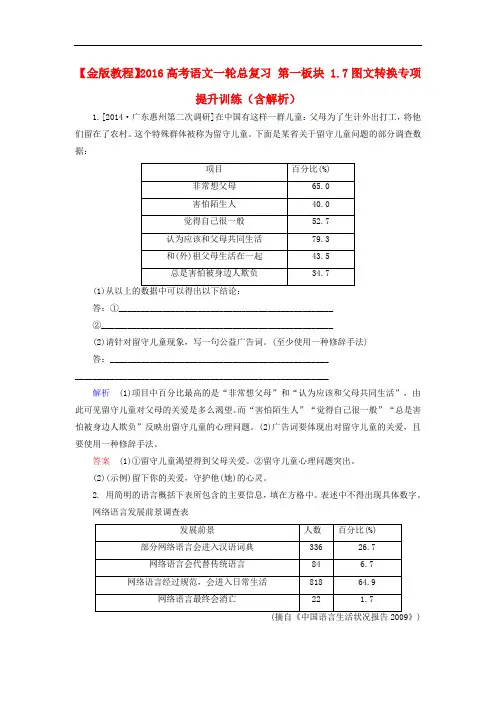 2019届高考语文一轮总复习 第一板块 1.7图文转换专项提升训练(含解析)