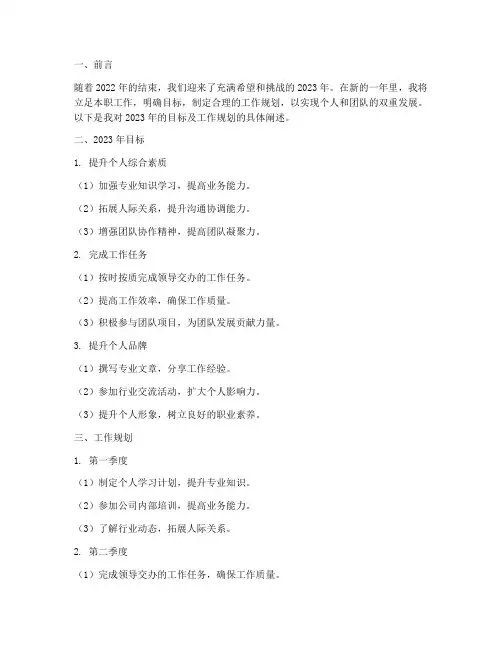 明年目标及工作规划