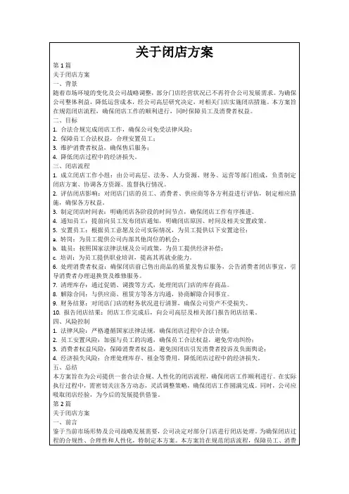 关于闭店方案