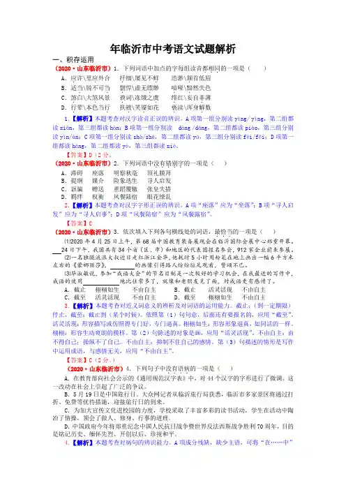 年临沂市中考语文试题解析