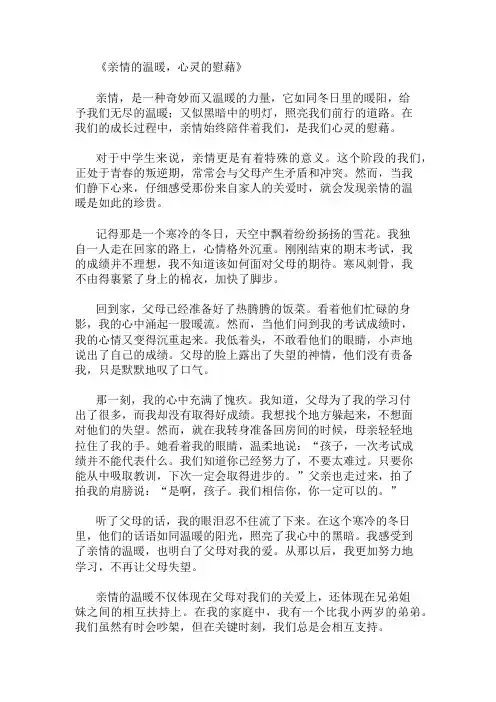中学作文范文亲情的温暖,是心灵的慰藉两篇