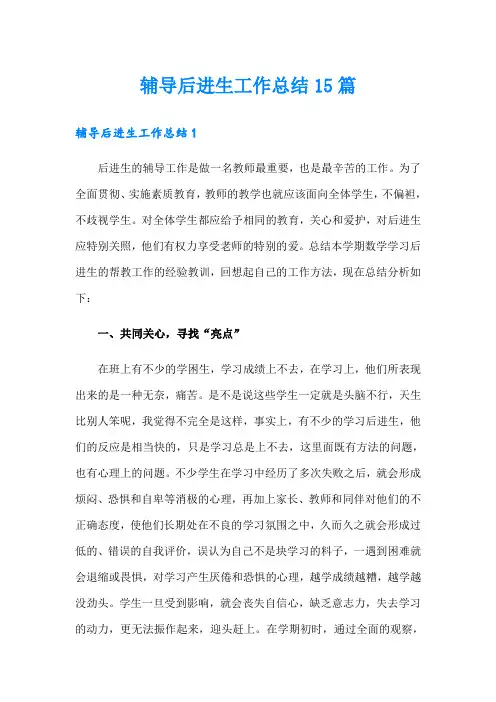 辅导后进生工作总结15篇