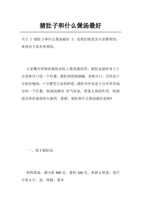 猪肚子和什么煲汤最好