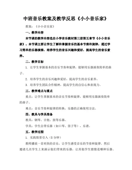 中班音乐教案及教学反思《小小音乐家》