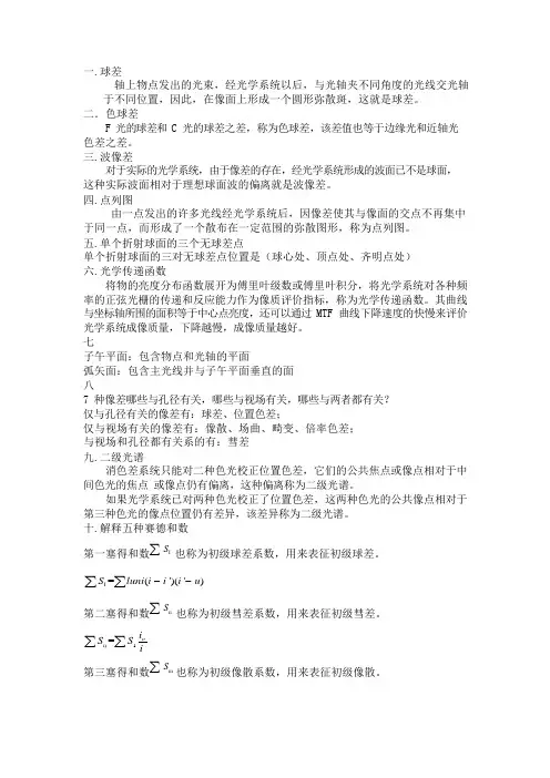 光学设计考点总结