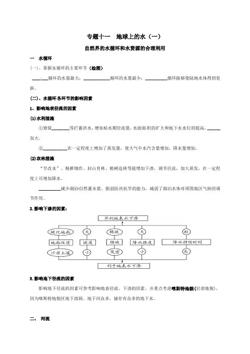 专题十一地球上的水（一）自然界的水循环和水资源的合理利用学案（无答案）-江苏省徐州市贾汪区建平中学高考地理复习
