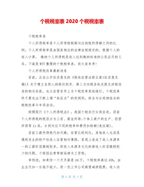 个税税率表2020个税税率表