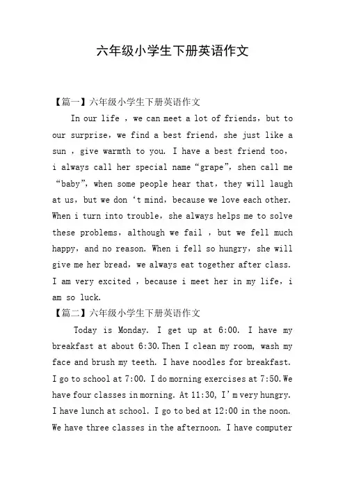 六年级小学生下册英语作文
