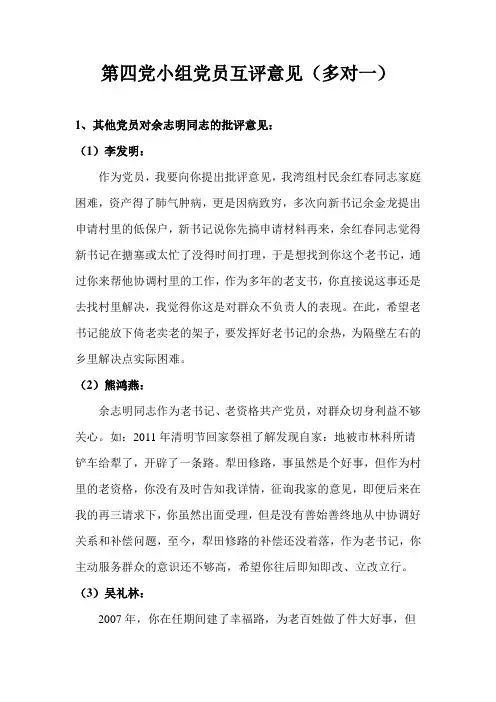 第四党小组党员互评意见