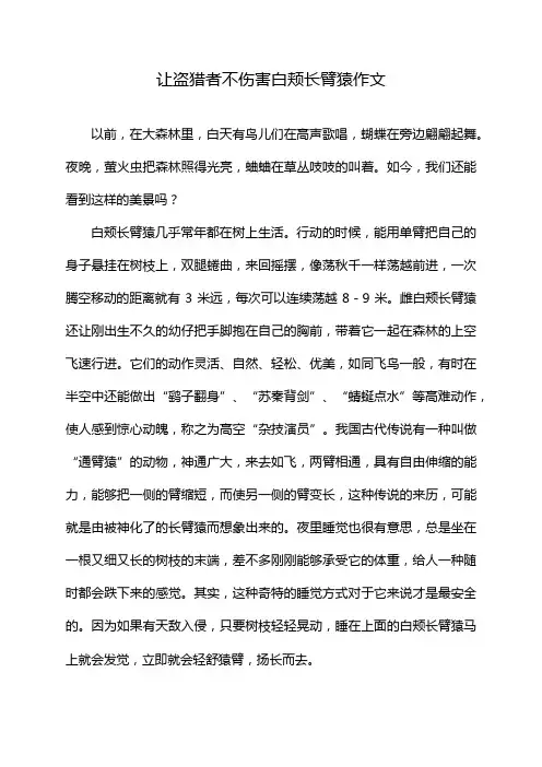 让盗猎者不伤害白颊长臂猿作文