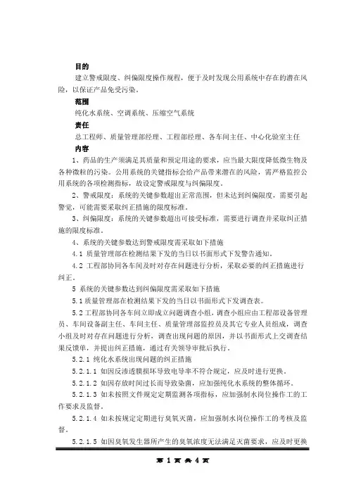 系统关键参数警戒线、纠偏线制定及操作规程