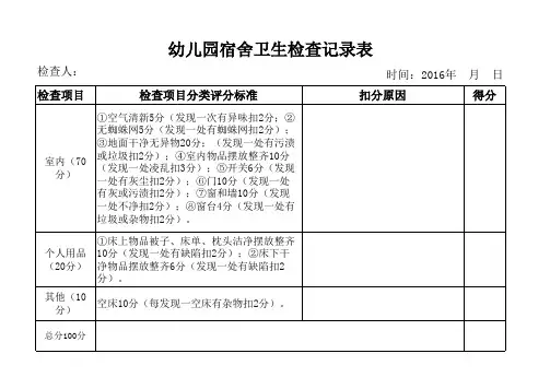 幼儿园宿舍卫生检查表精选全文完整版