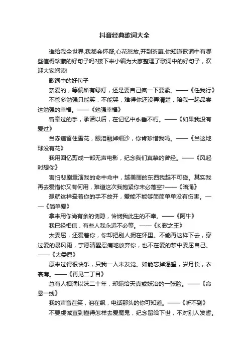抖音经典歌词大全
