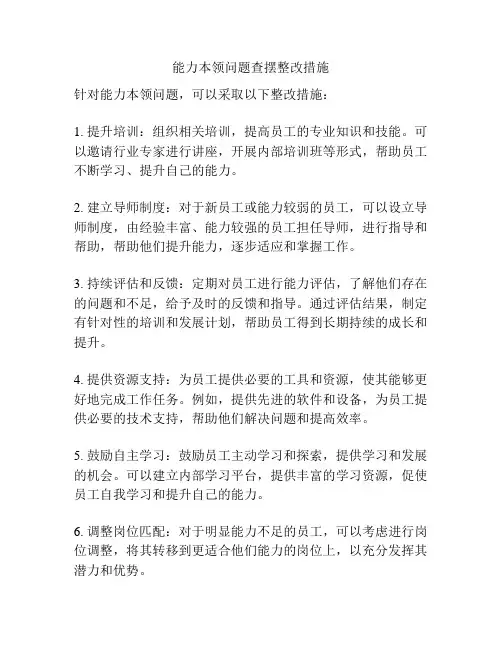 能力本领问题查摆整改措施