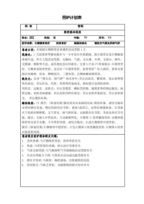 骨科(照护计划表)