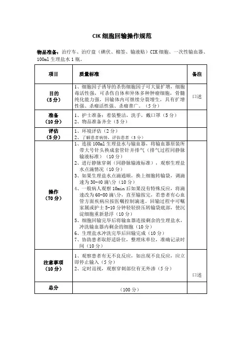 CIK细胞回输操作规范