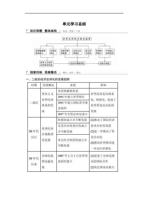 【学案导学与随堂笔记】高中历史(人教版必修二)课时作业：第八单元 世界经济的全球化趋势 单元学习总结