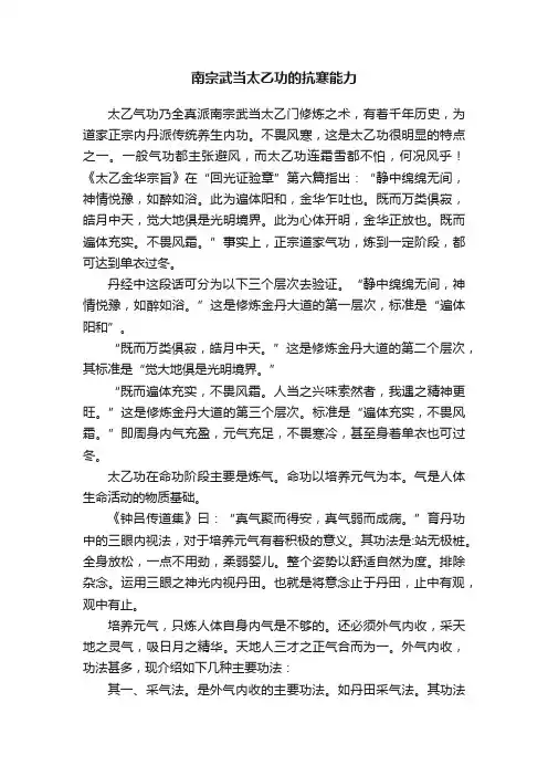 南宗武当太乙功的抗寒能力