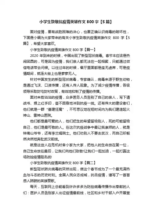 小学生致敬抗疫情英雄作文800字【5篇】