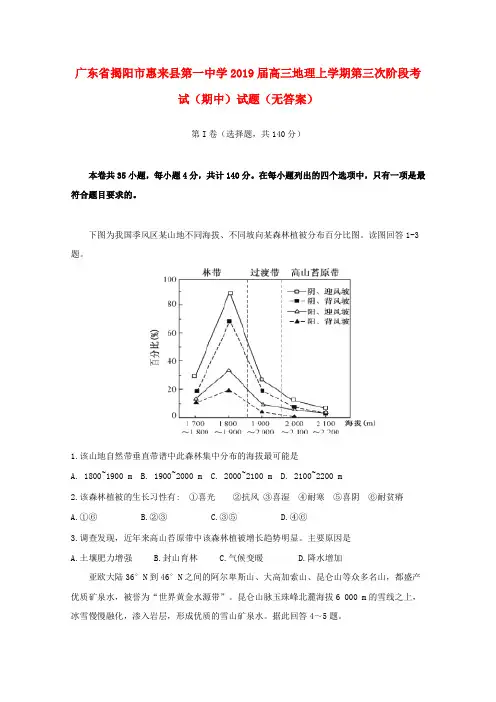 广东省揭阳市惠来县第一中学2019届高三地理上学期第三次阶段考试(期中)试题