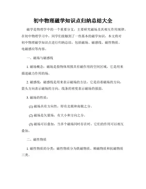 初中物理磁学知识点归纳总结大全