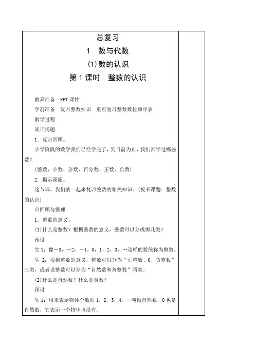 人教版六年级下册数学总复习教案