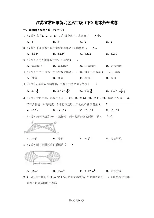 江苏省常州市新北区六年级(下)期末数学试卷