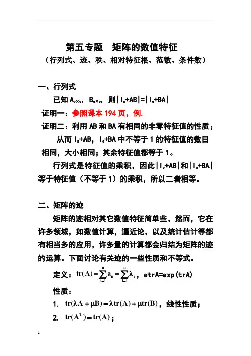 第五专题 矩阵的数值特征(行列式、范数、条件数、迹、秩、相对特征根)
