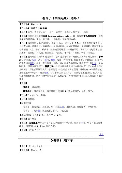 苍耳子《中国药典》